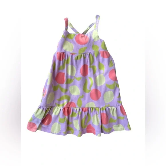 Hanna Andersson Cotton Tiered Cross Back Lemon Orange Lilac Spring Dress 4 - Picture 3 of 7